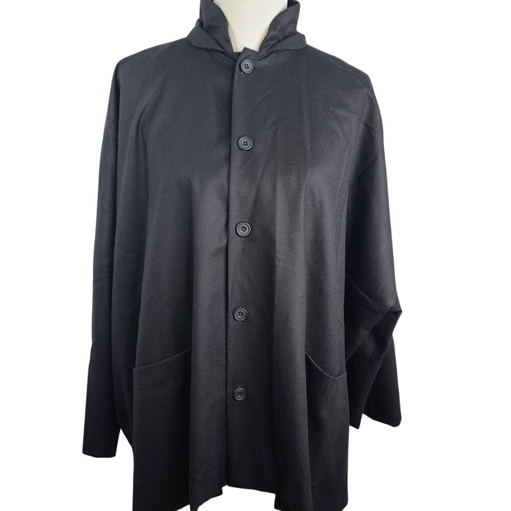 Eskandar Shirt Jacket Suiting Size 1 Wool Black Blouse Lagenlook Boxy Oversized